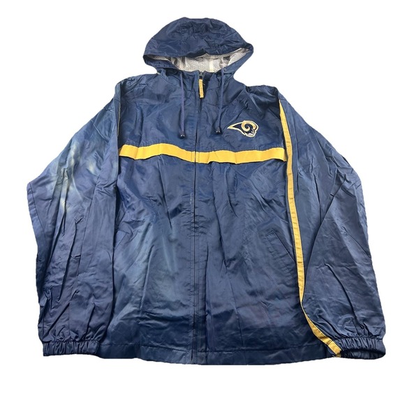 Vintage 1990s St. Louis Rams NFL Game Day Blue Rain Jacket Windbreaker Mens Med